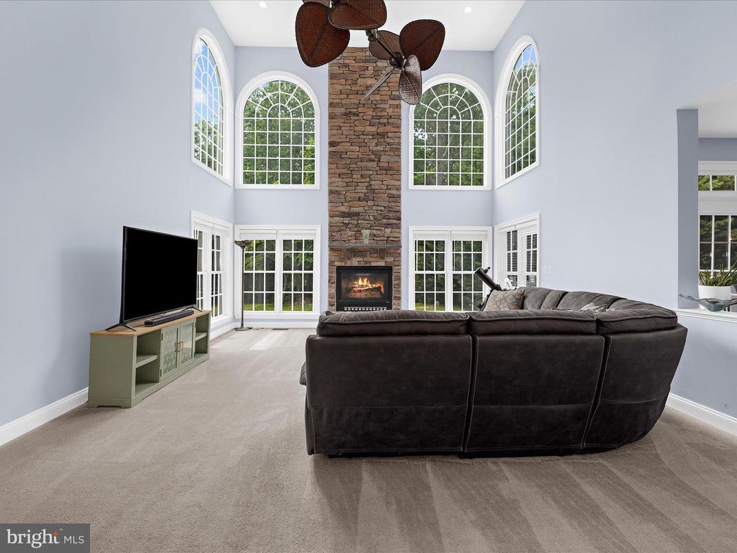 Fireplace, Interior, Living room, Recessed Lighting, Stone Walls