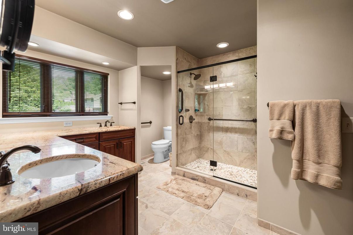 Bathroom, Dual Sink Vanities, Glass Shower, Interior, Recessed Lighting