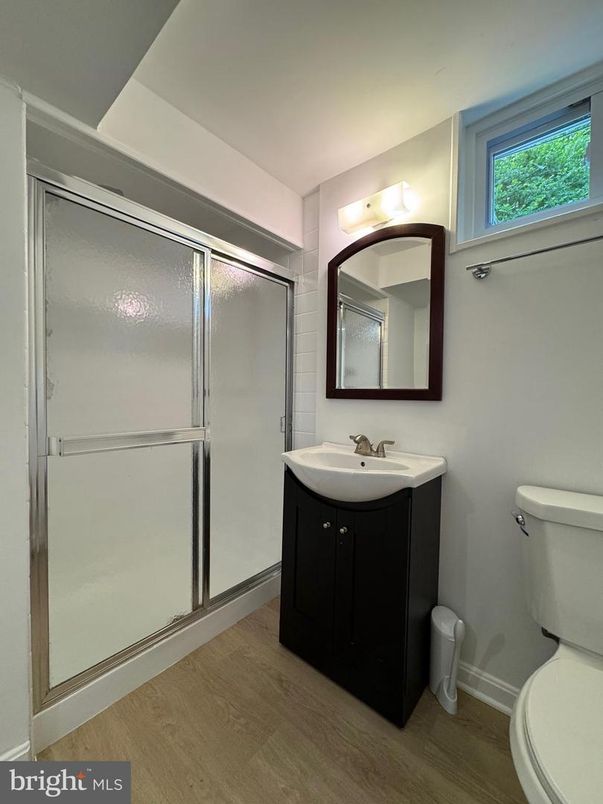 Bathroom, Glass Shower, Interior, Wood Texture Flooring