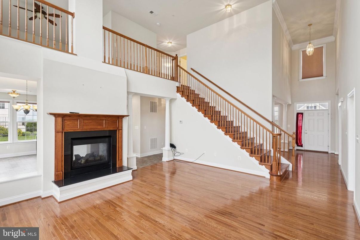 Fireplace, Interior, Pendant Lights, Recessed Lighting, Wood Texture Flooring