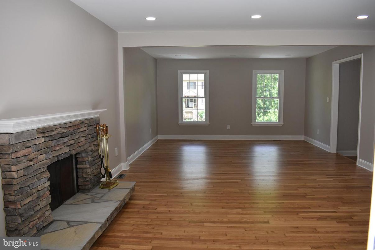 Empty room, Fireplace, Interior, Recessed Lighting, Wood Texture Flooring