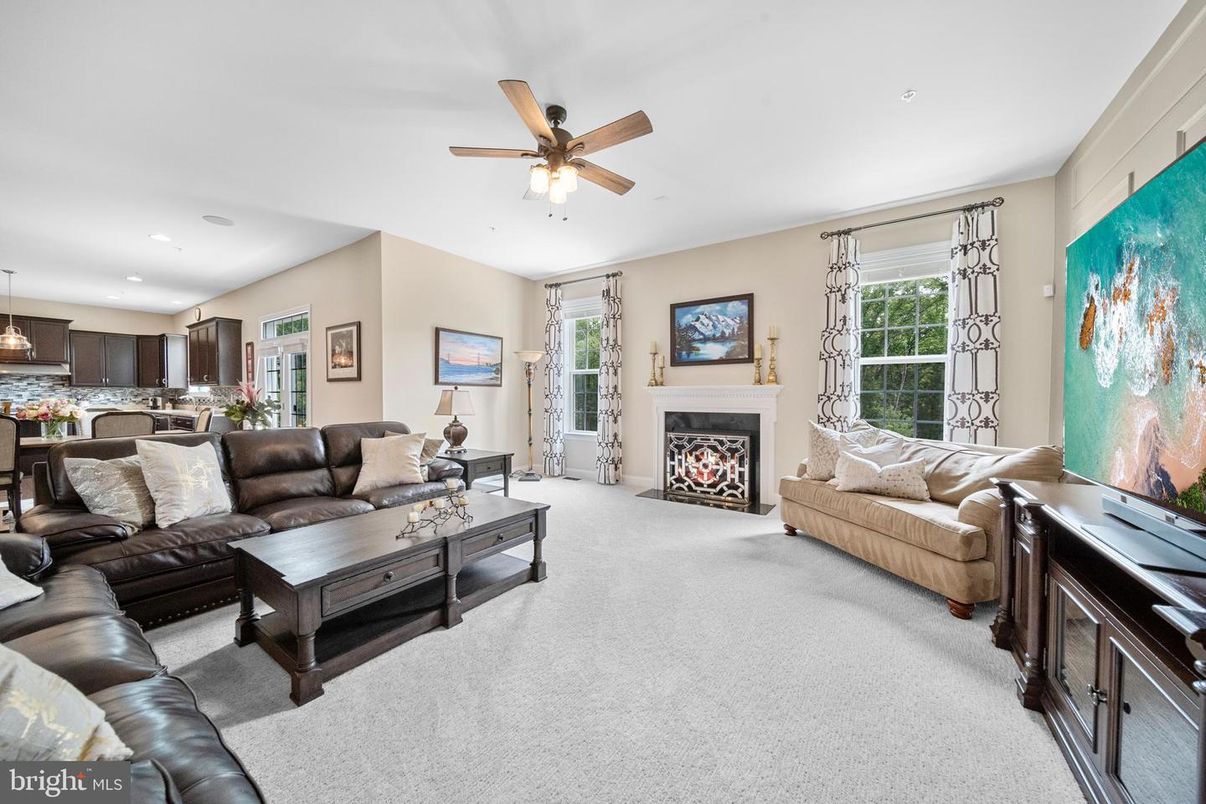 Fireplace, Interior, Kitchen, Living room, Pendant Lights, Recessed Lighting