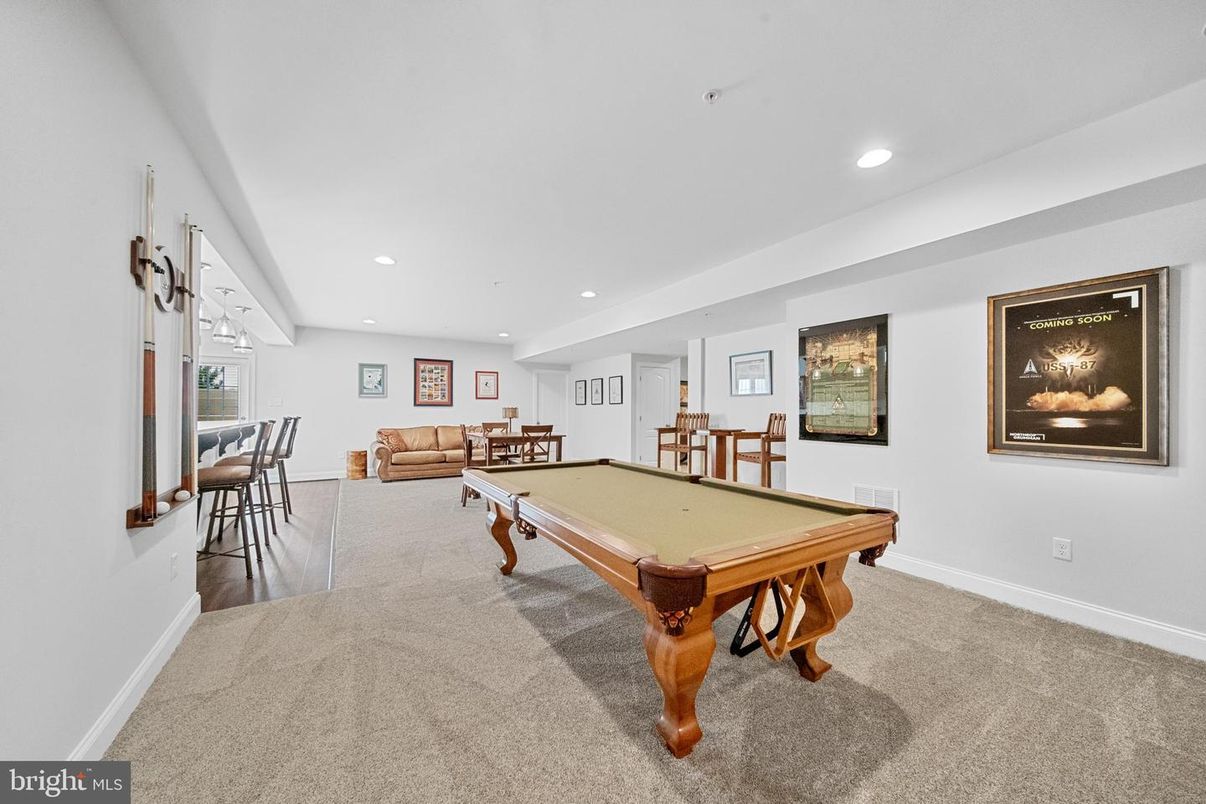Billiard Table, Game Room, Interior, Recessed Lighting, Wood Texture Flooring