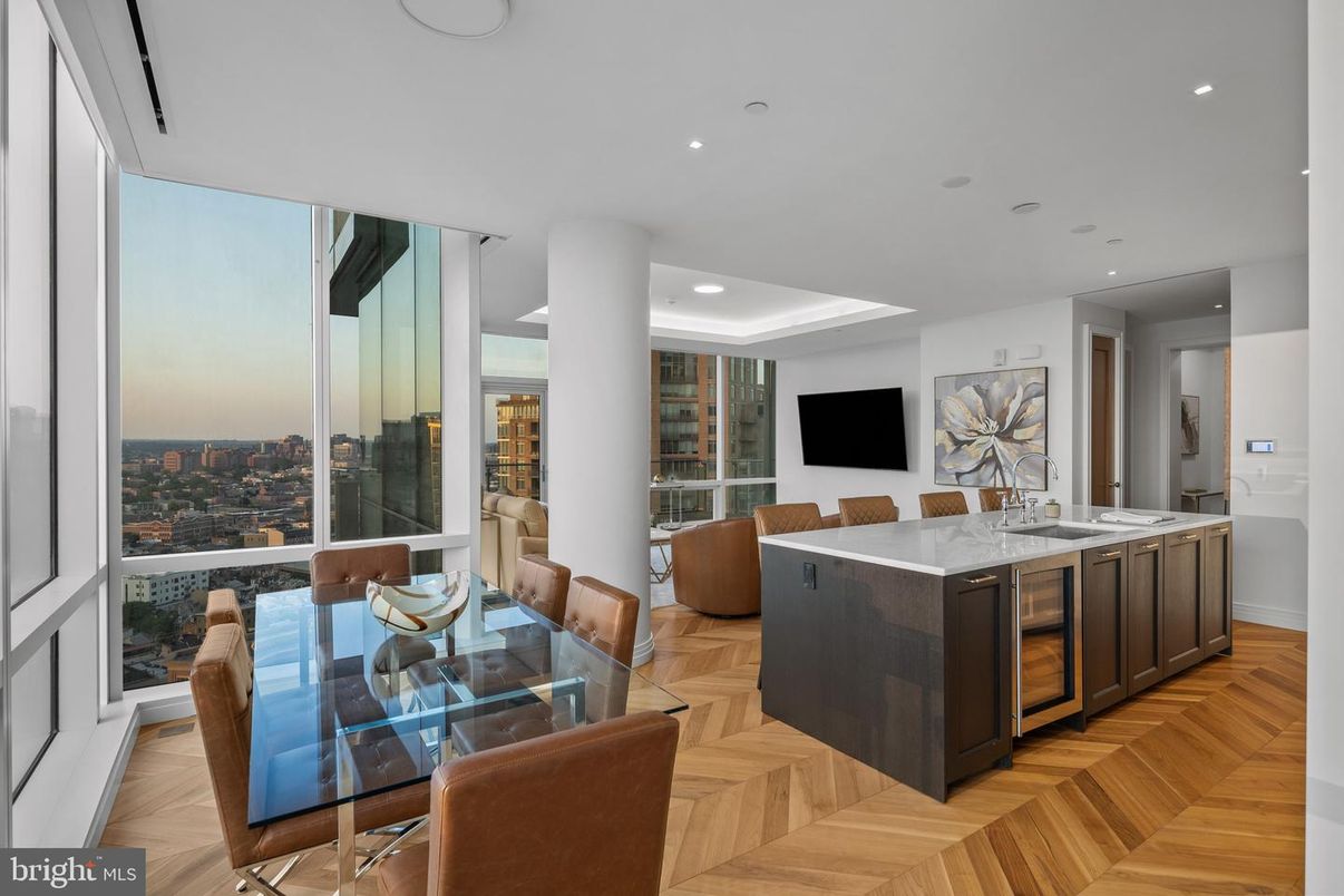 Dining room, Interior, Recessed Lighting, Wood Texture Flooring
