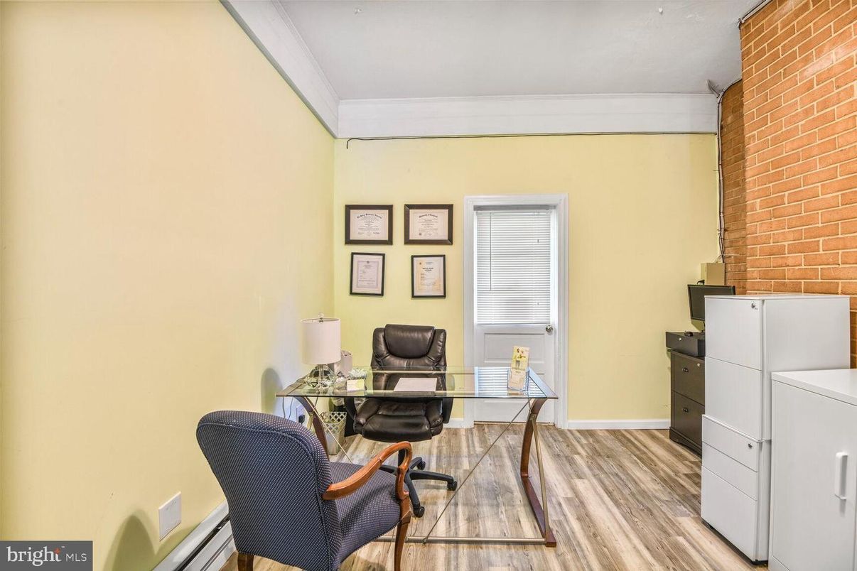 Home Office, Interior, Stone Walls, Wood Texture Flooring