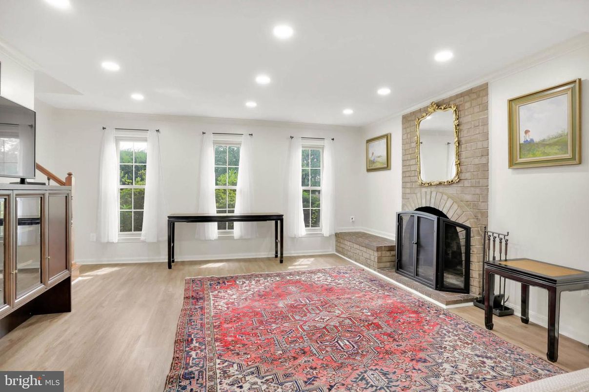 Fireplace, Interior, Recessed Lighting, Wood Texture Flooring