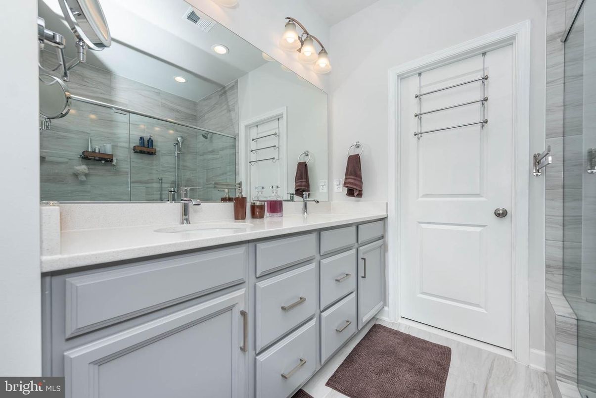 Bathroom, Dual Sink Vanities, Glass Shower, Interior, Recessed Lighting