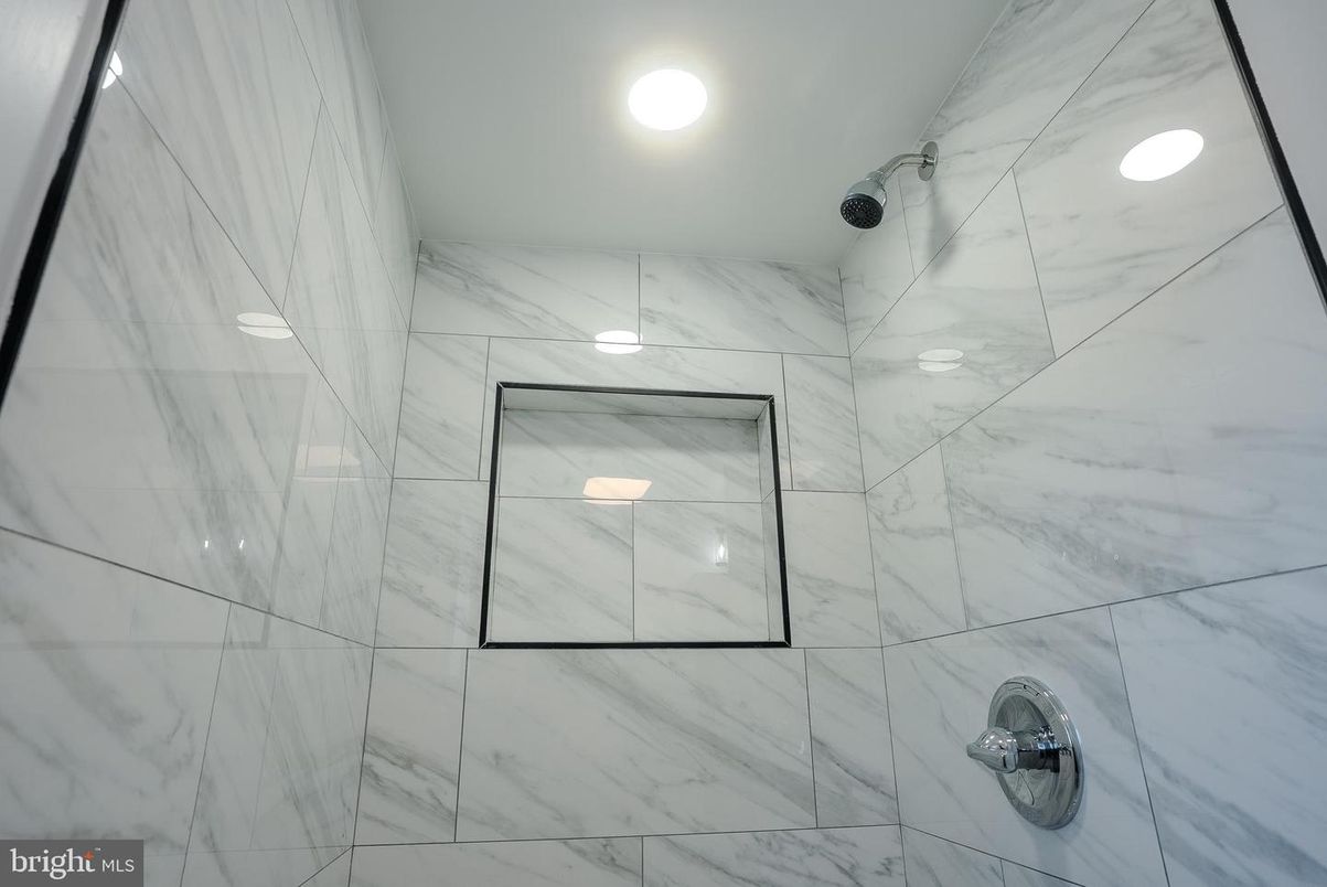 Bathroom, Glass Shower, Interior, Marble Walls, Recessed Lighting