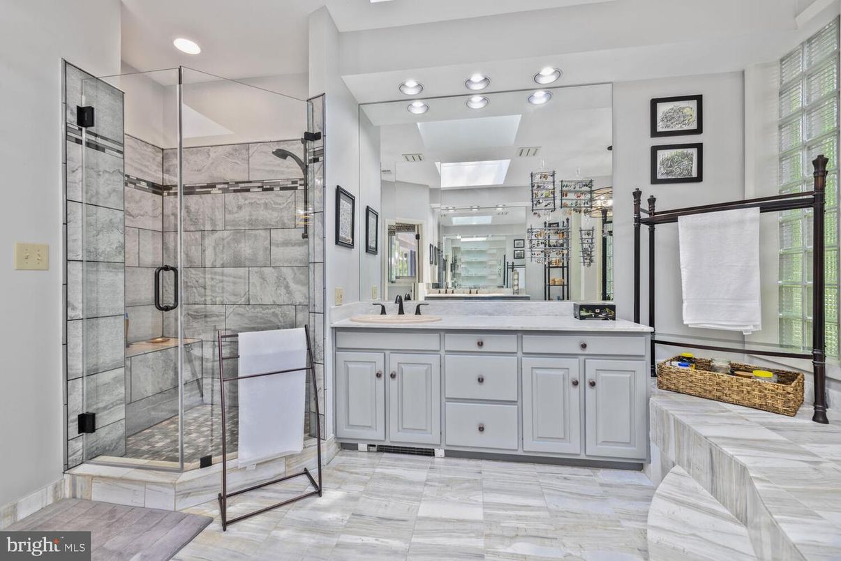 Bathroom, Glass Shower, Interior, Marble, Recessed Lighting