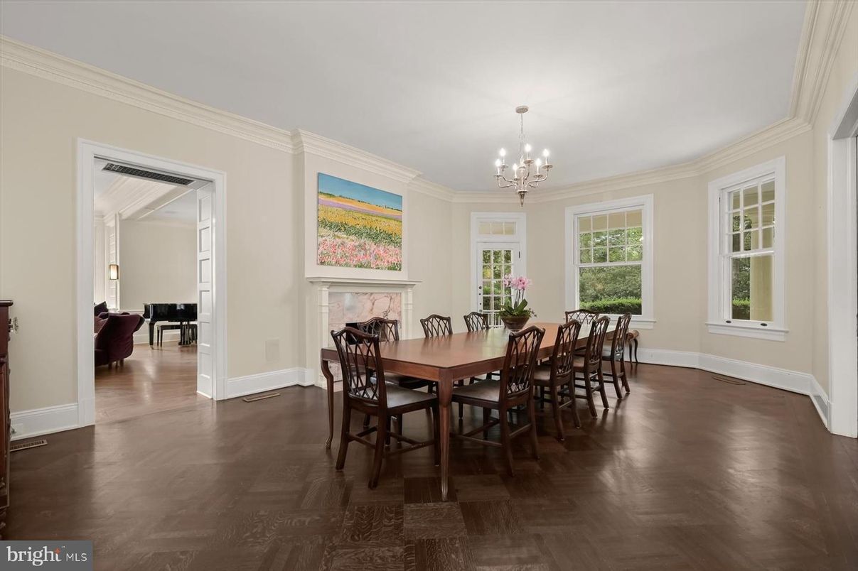 Chandelier, Dining room, Interior, Wood Texture Flooring