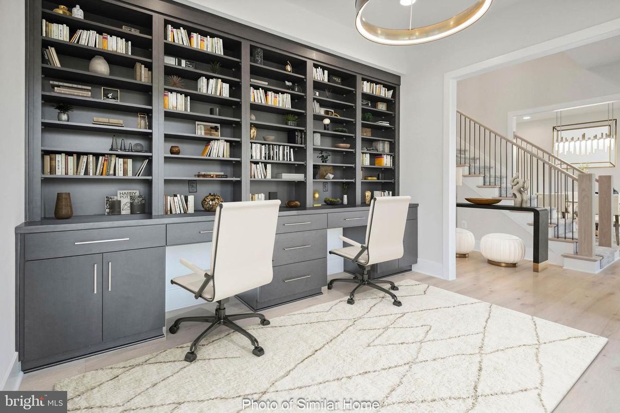 Home Office, Interior, Pendant Lights, Recessed Lighting, Wood Texture Flooring