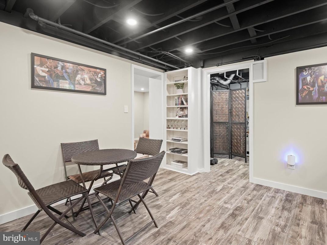Dining room, Interior, Recessed Lighting, Wood Texture Flooring