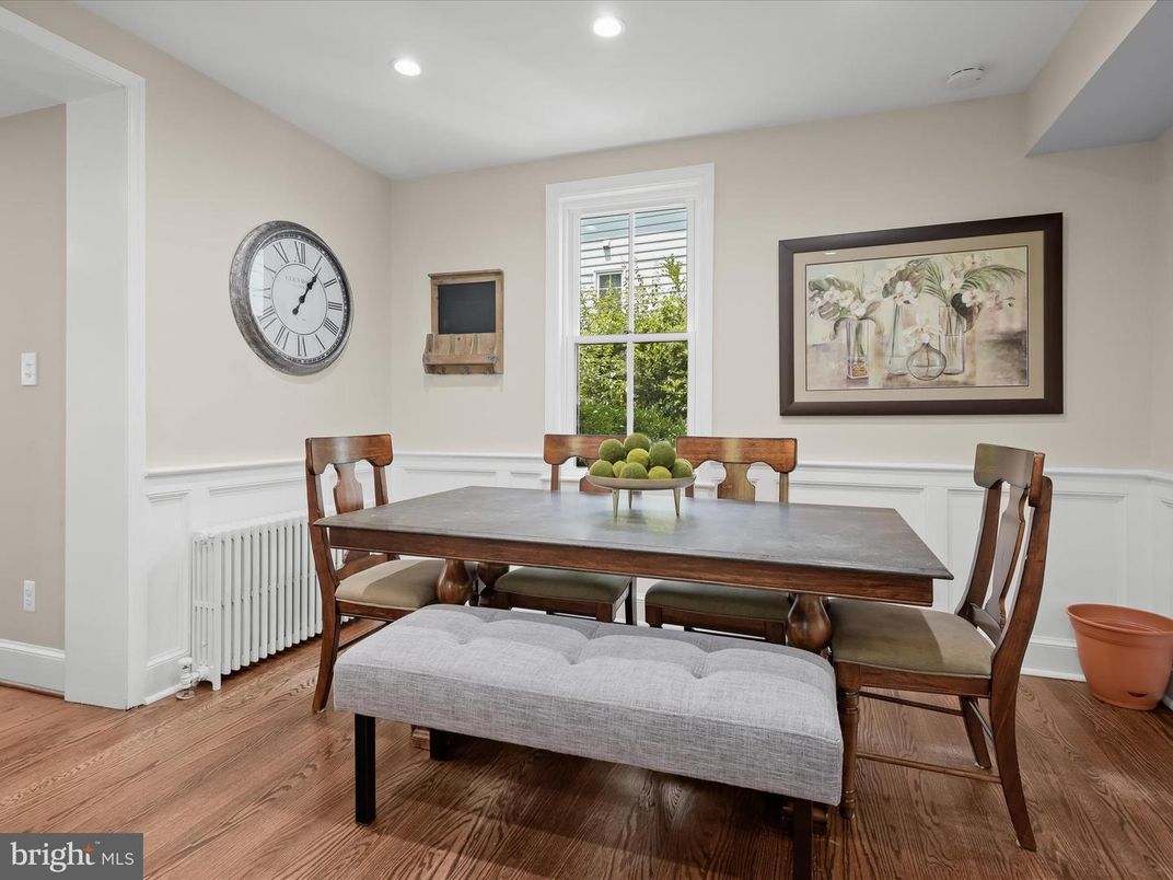 Dining room, Interior, Recessed Lighting, Wood Texture Flooring