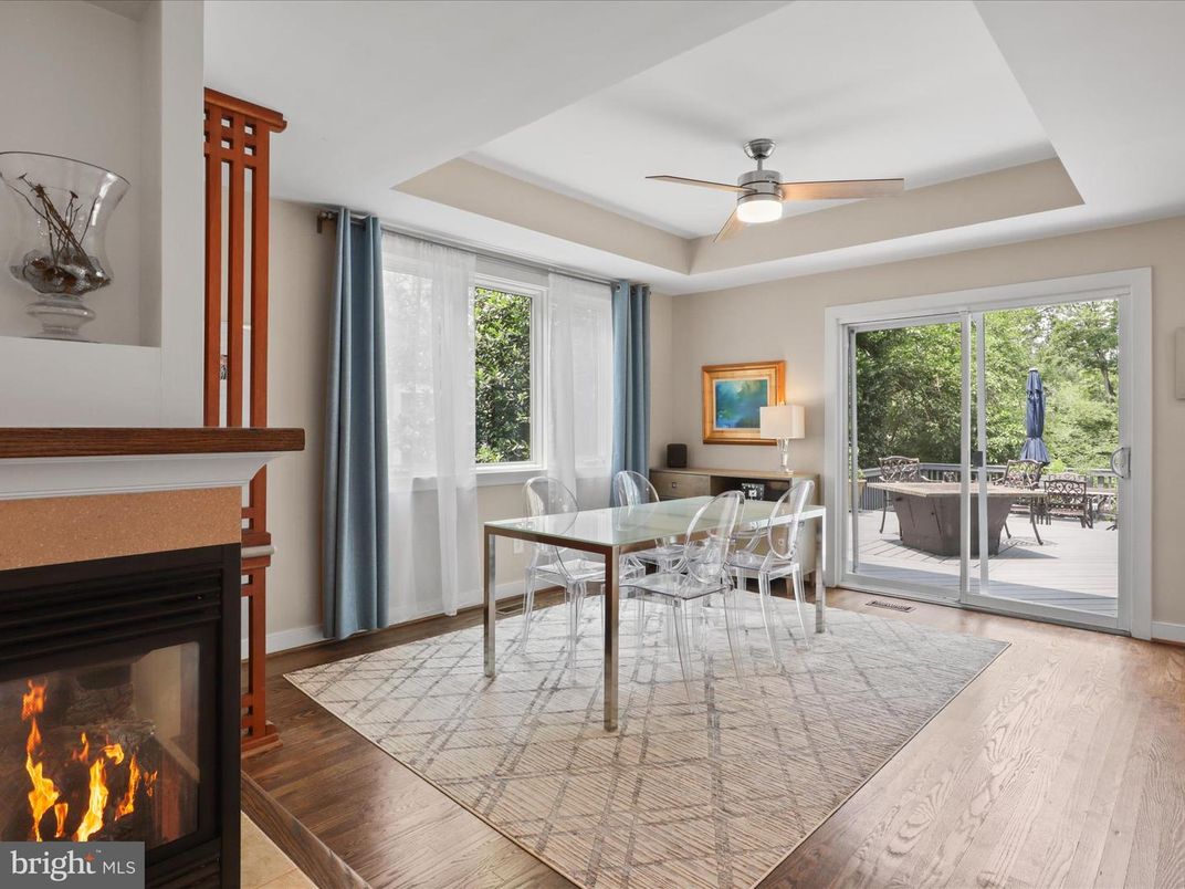 Dining room, Fireplace, Interior, Wood Texture Flooring