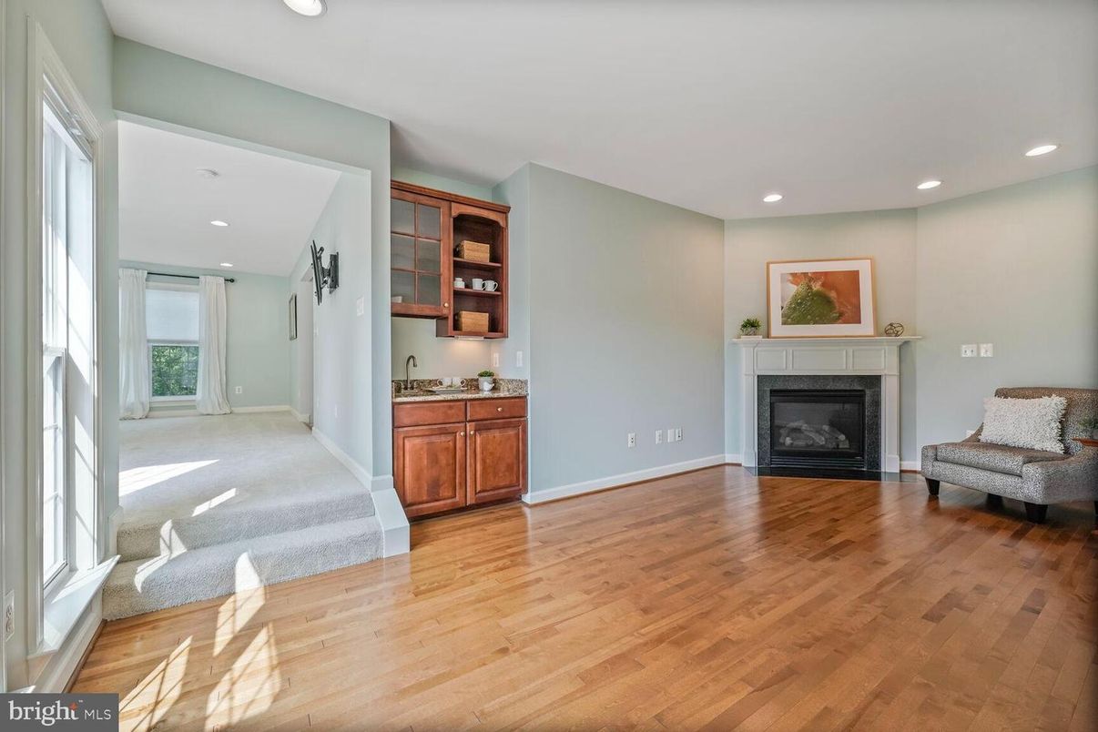 Empty room, Fireplace, Interior, Recessed Lighting, Wood Texture Flooring