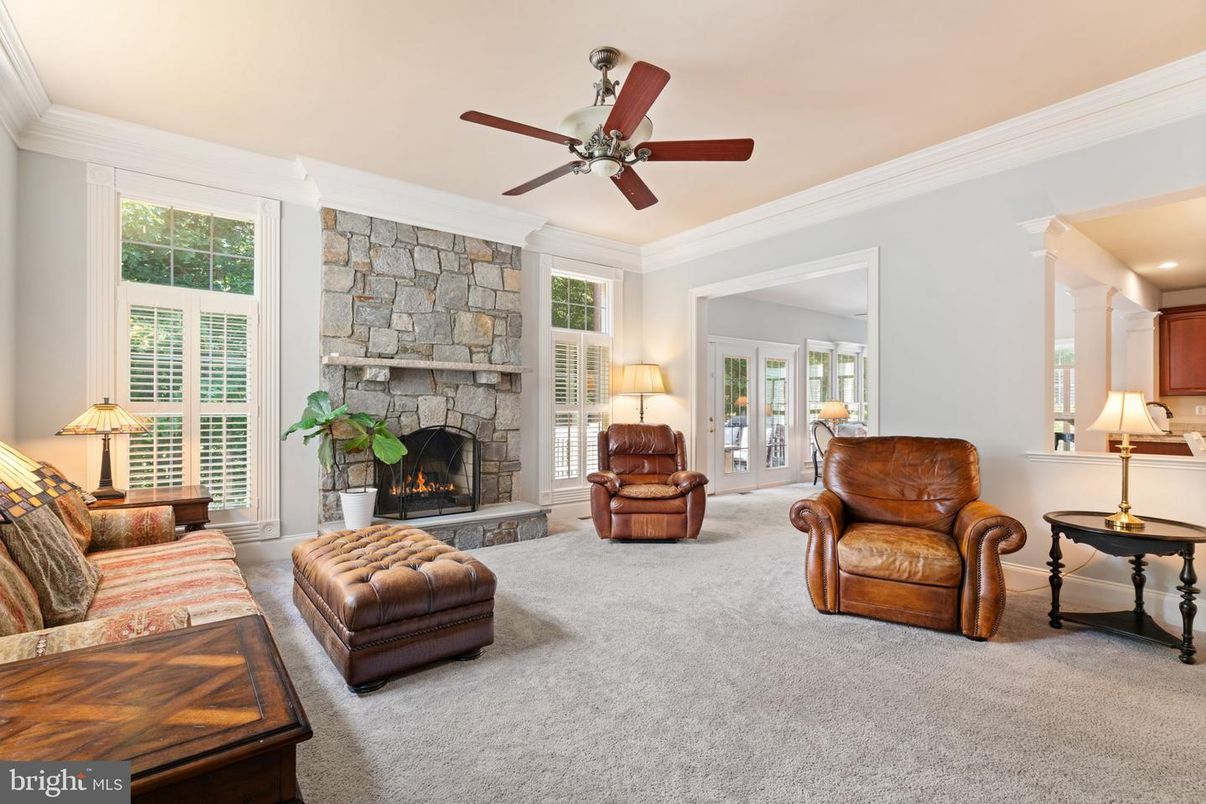 Fireplace, Interior, Living room, Recessed Lighting, Stone Walls