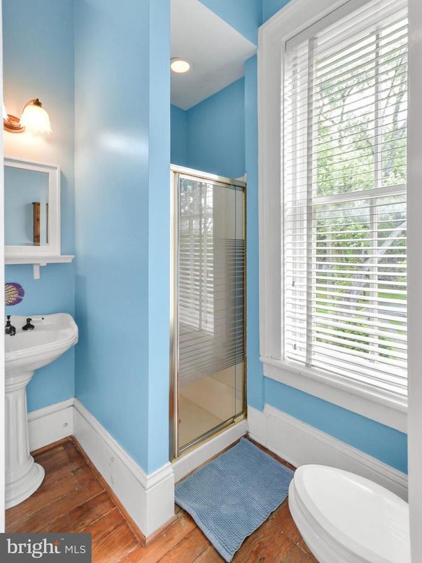Bathroom, Glass Shower, Interior, Recessed Lighting, Wood Texture Flooring