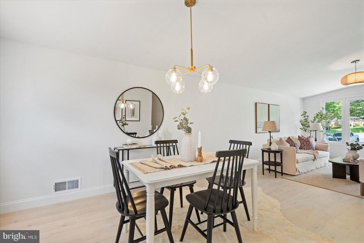 Dining room, Interior, Living room, Pendant Lights, Wood Texture Flooring