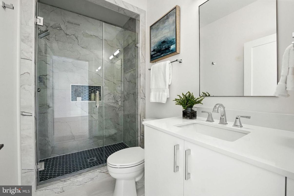 Bathroom, Glass Shower, Interior, Marble Walls
