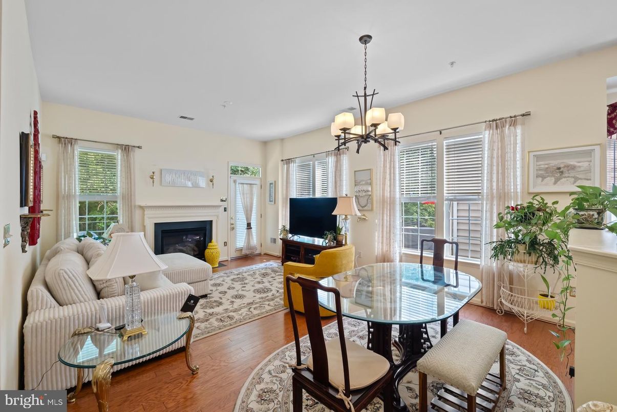 Chandelier, Dining room, Fireplace, Interior, Living room, Wood Texture Flooring