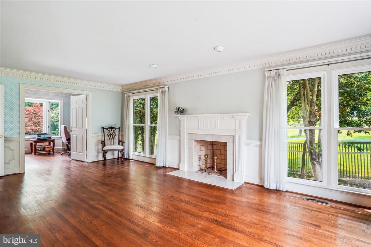 Empty room, Fireplace, Interior, Recessed Lighting, Wood Texture Flooring