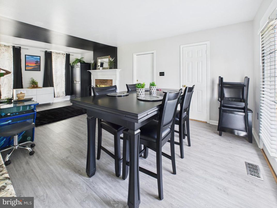 Dining room, Fireplace, Interior, Wood Texture Flooring
