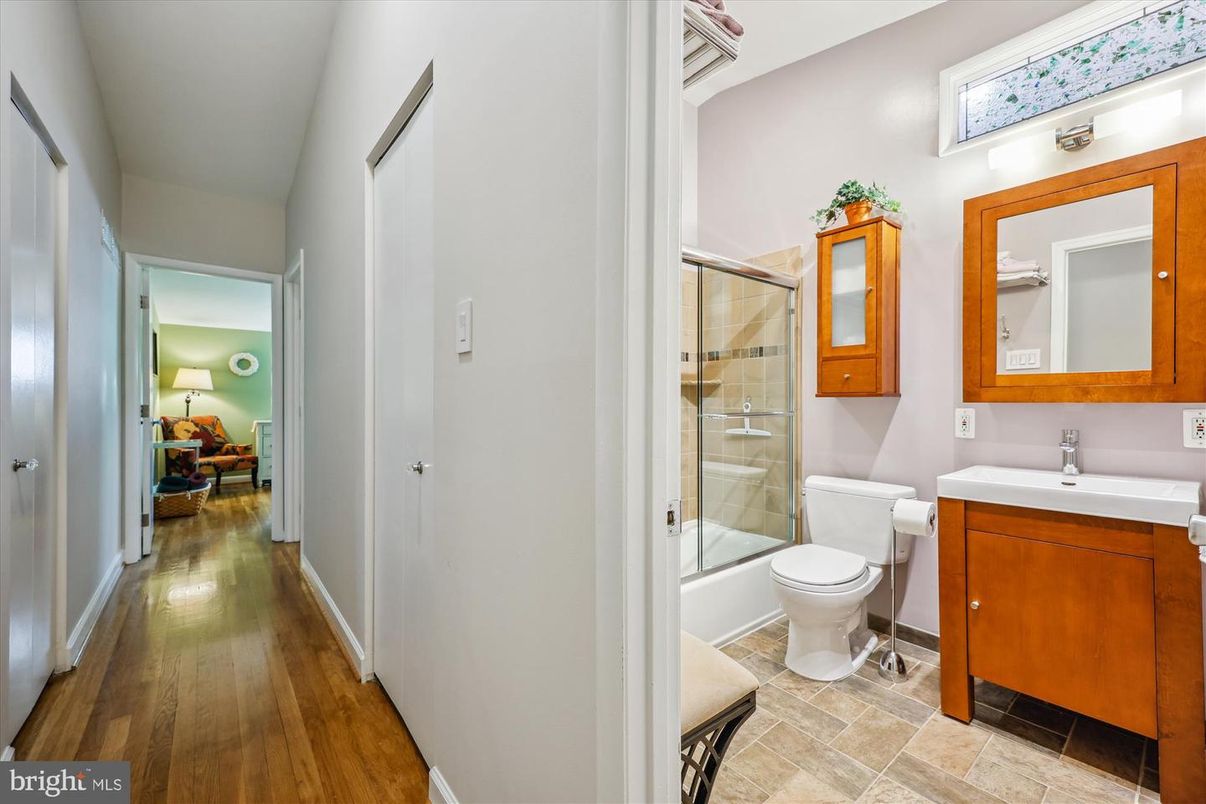 Bathroom, Glass Shower, Interior, Wood Texture Flooring