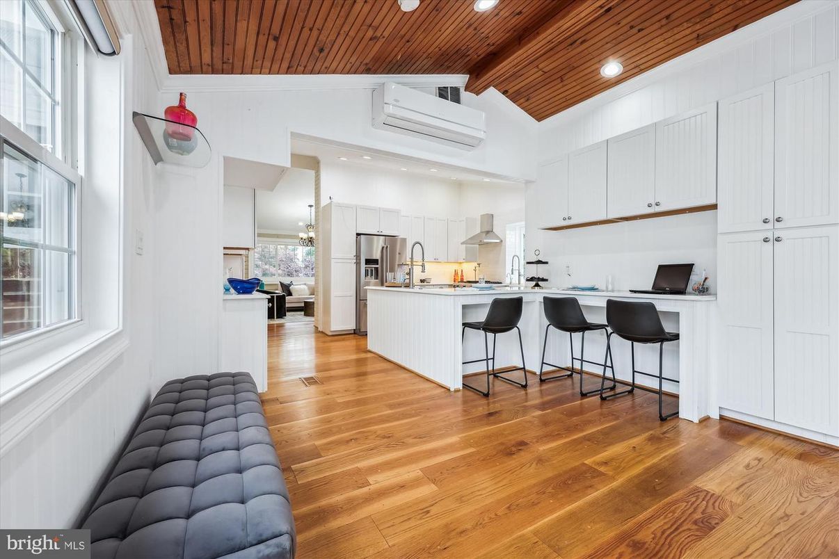 Interior, Kitchen, Recessed Lighting, Wooden Ceilings, Wood Texture Flooring