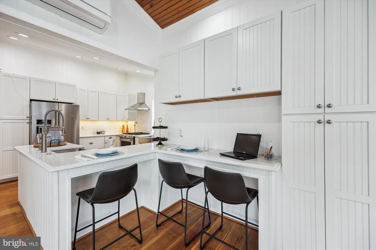 Interior, Kitchen, Recessed Lighting, Stainless Steel Appliances, Wooden Ceilings, Wood Texture Flooring