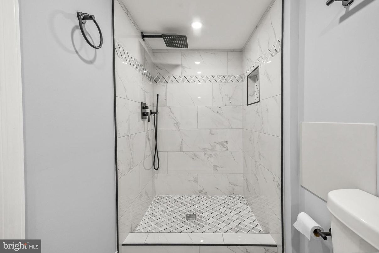 Bathroom, Glass Shower, Interior, Marble Walls, Recessed Lighting