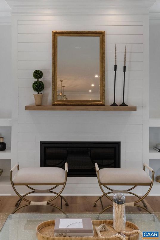 Fireplace, Interior, Recessed Lighting, Wood Texture Flooring
