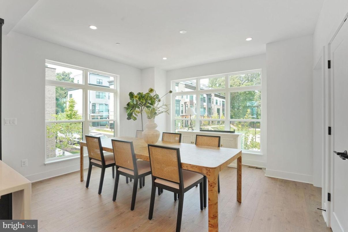 Dining room, Interior, Recessed Lighting, Wood Texture Flooring