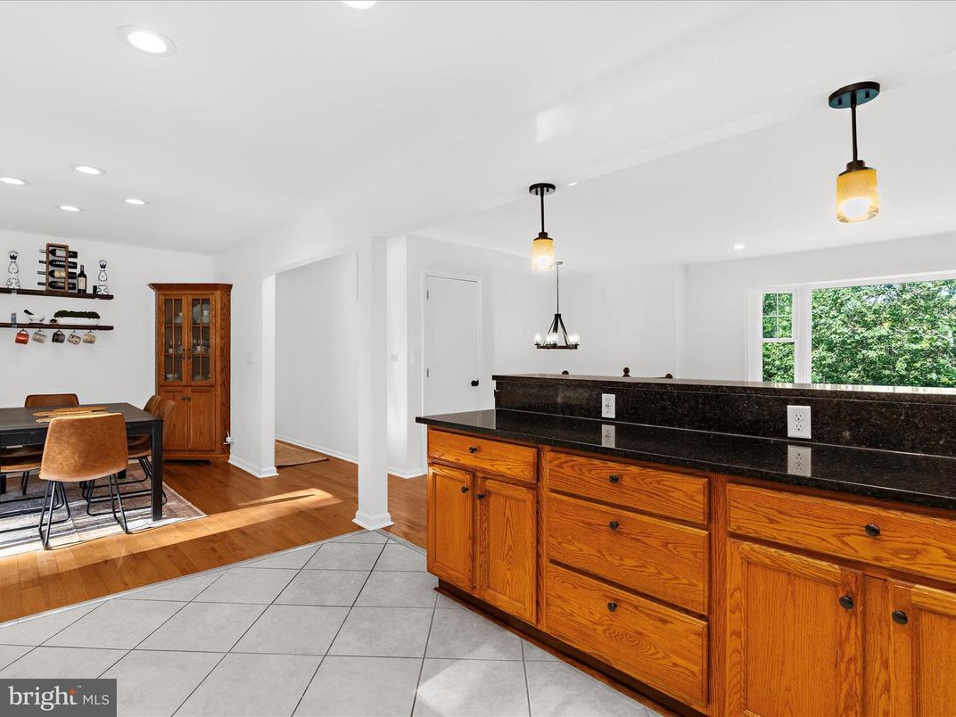 Dining room, Interior, Pendant Lights, Recessed Lighting, Wood Texture Flooring