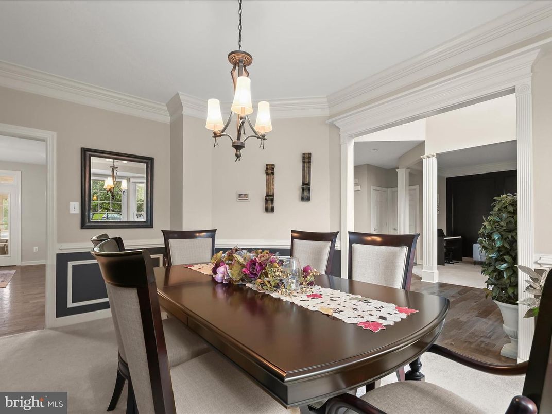 Chandelier, Dining room, Interior, Wood Texture Flooring