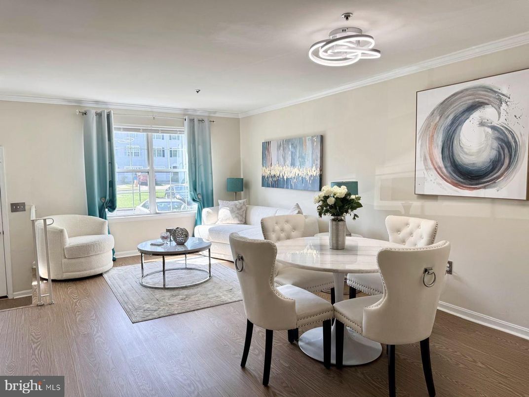 Dining room, Interior, Living room, Pendant Lights, Wood Texture Flooring