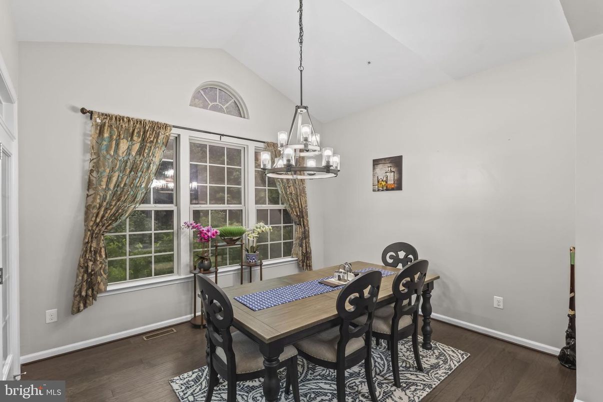 Dining room, Interior, Pendant Lights, Wood Texture Flooring