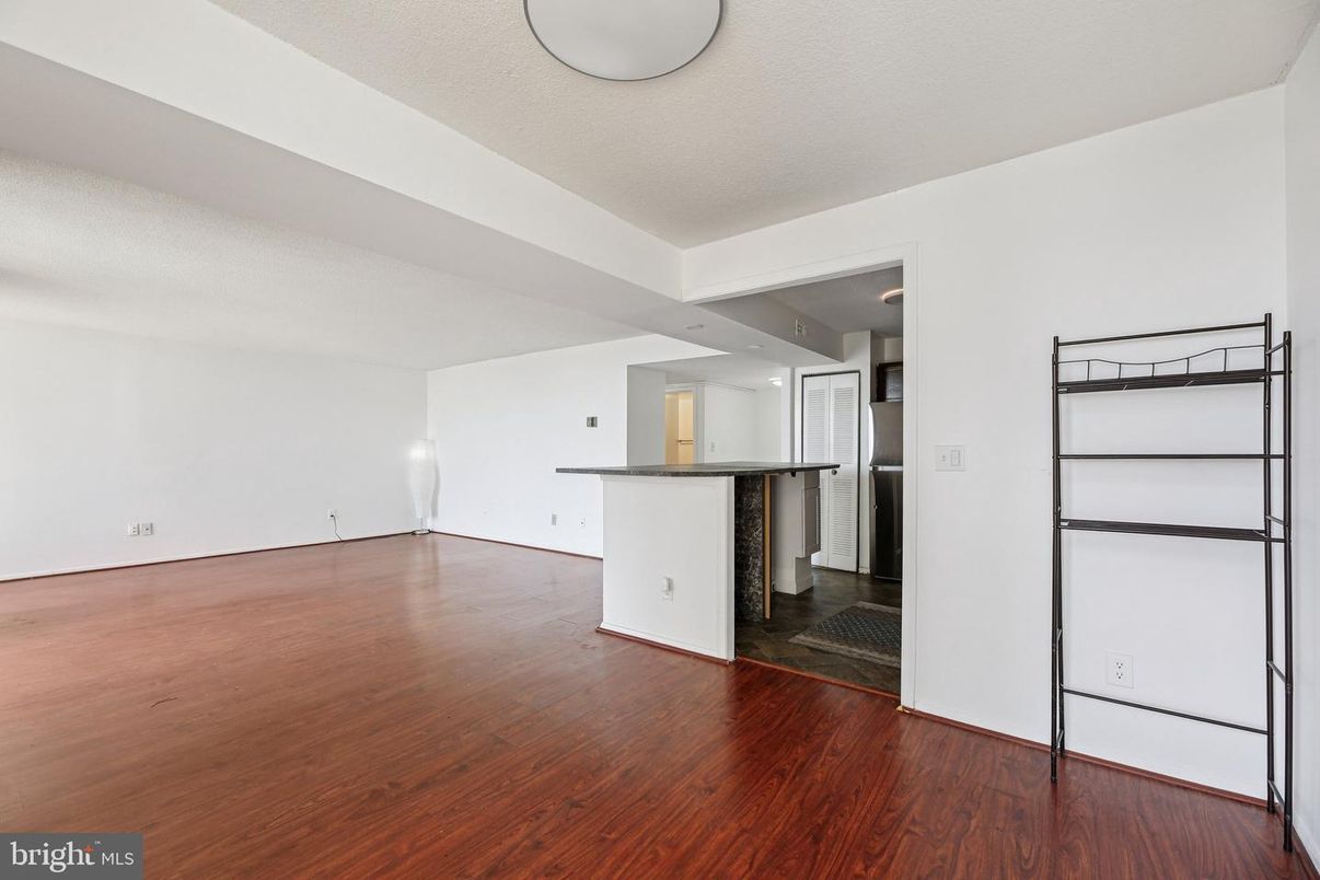 Empty room, Interior, Kitchen, Recessed Lighting, Wood Texture Flooring