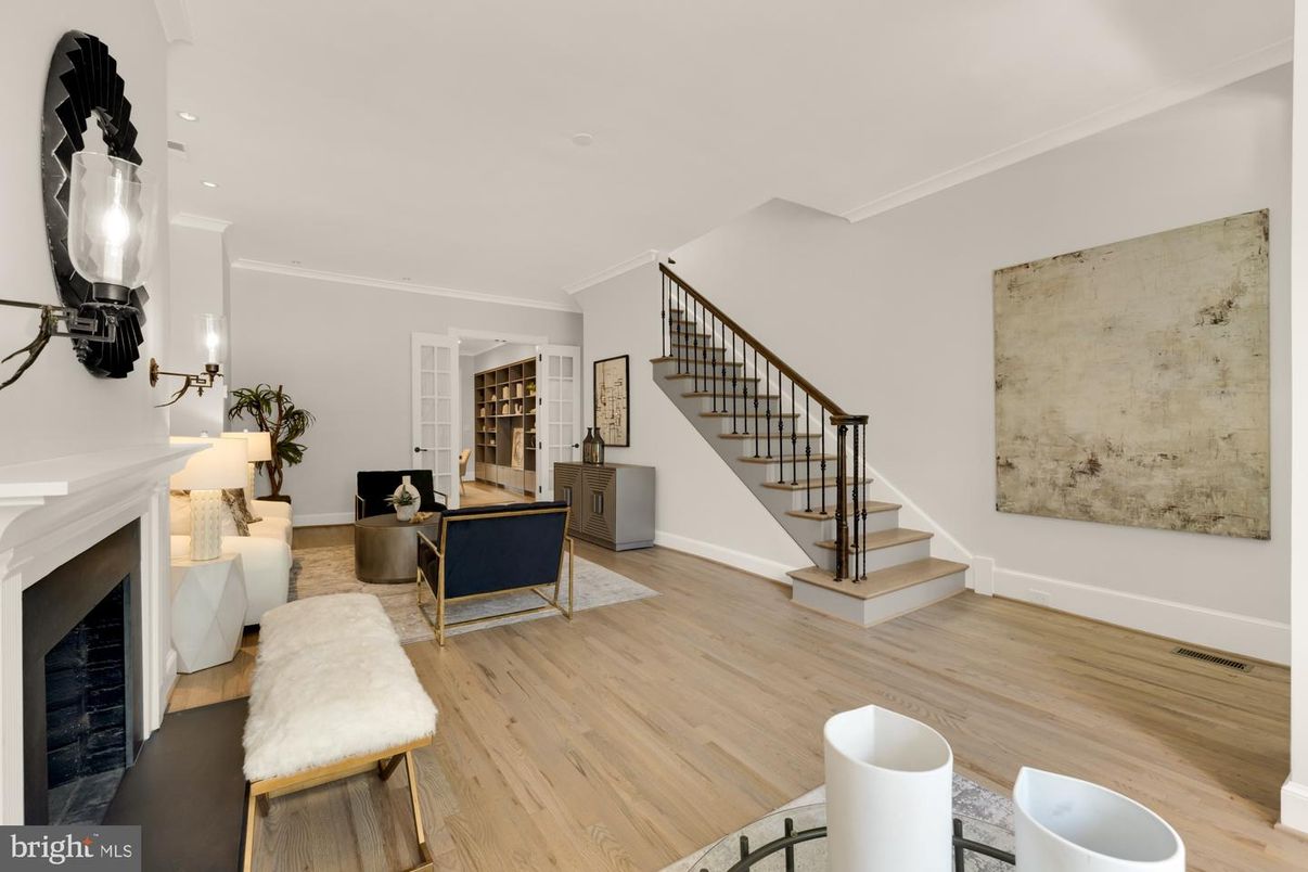 Fireplace, Interior, Recessed Lighting, Wood Texture Flooring