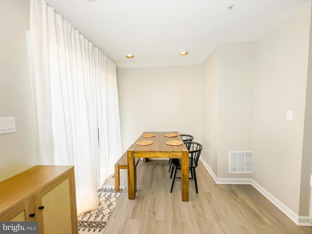 Dining room, Interior, Recessed Lighting, Wood Texture Flooring