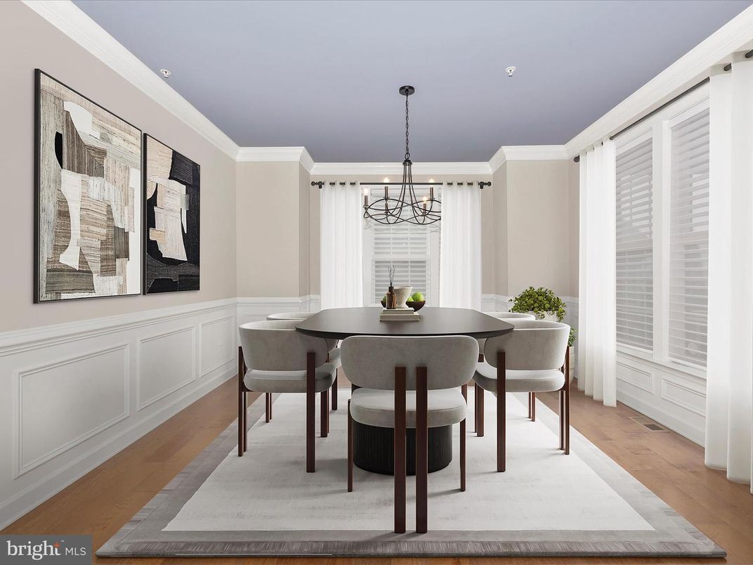 Chandelier, Dining room, Interior, Pendant Lights, Recessed Lighting, Wood Texture Flooring
