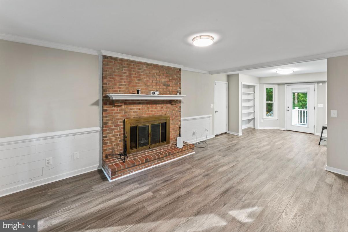 Empty room, Fireplace, Interior, Stone Walls, Wood Texture Flooring