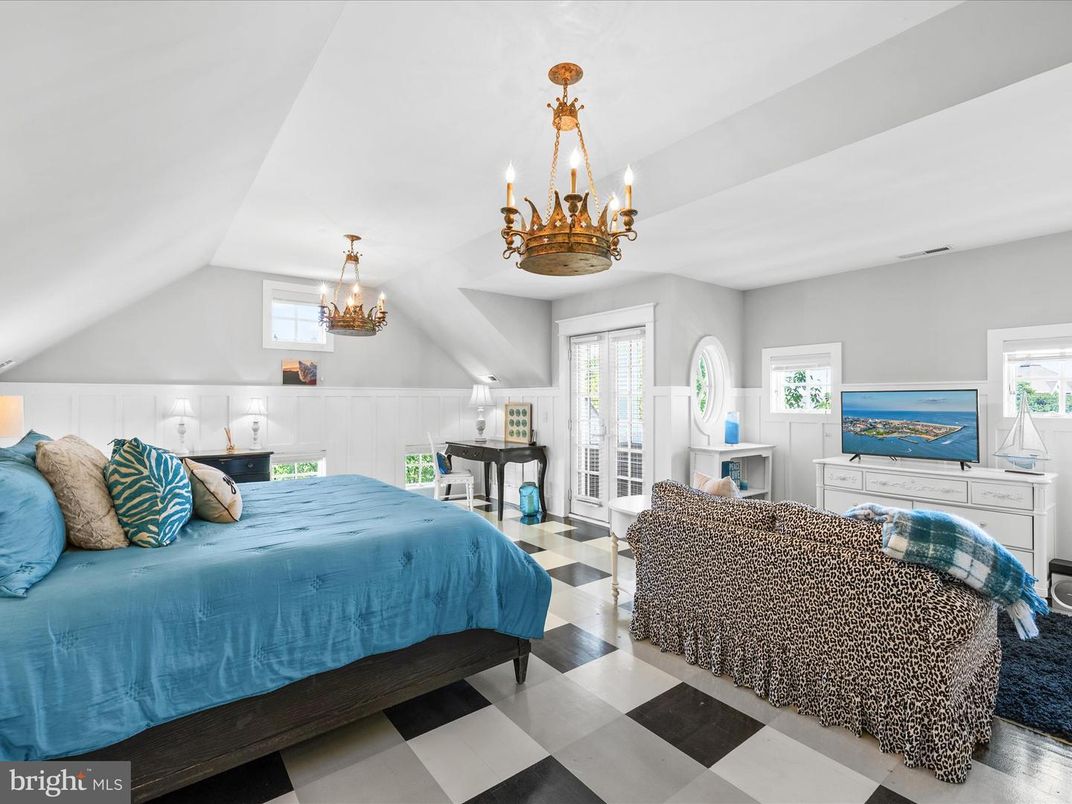 Bedroom, Chandelier, Interior, Wood Texture Flooring