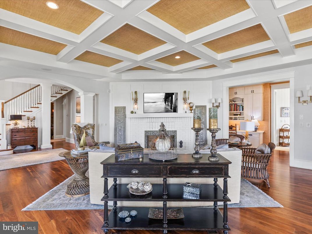 Fireplace, Interior, Recessed Lighting, Wood Texture Flooring