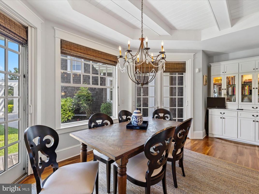 Chandelier, Dining room, Interior, Wood Texture Flooring