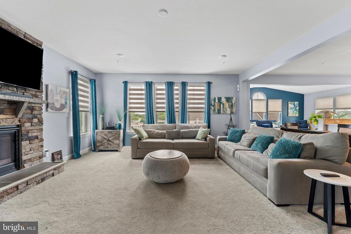 Fireplace, Interior, Living room, Recessed Lighting, Stone Walls
