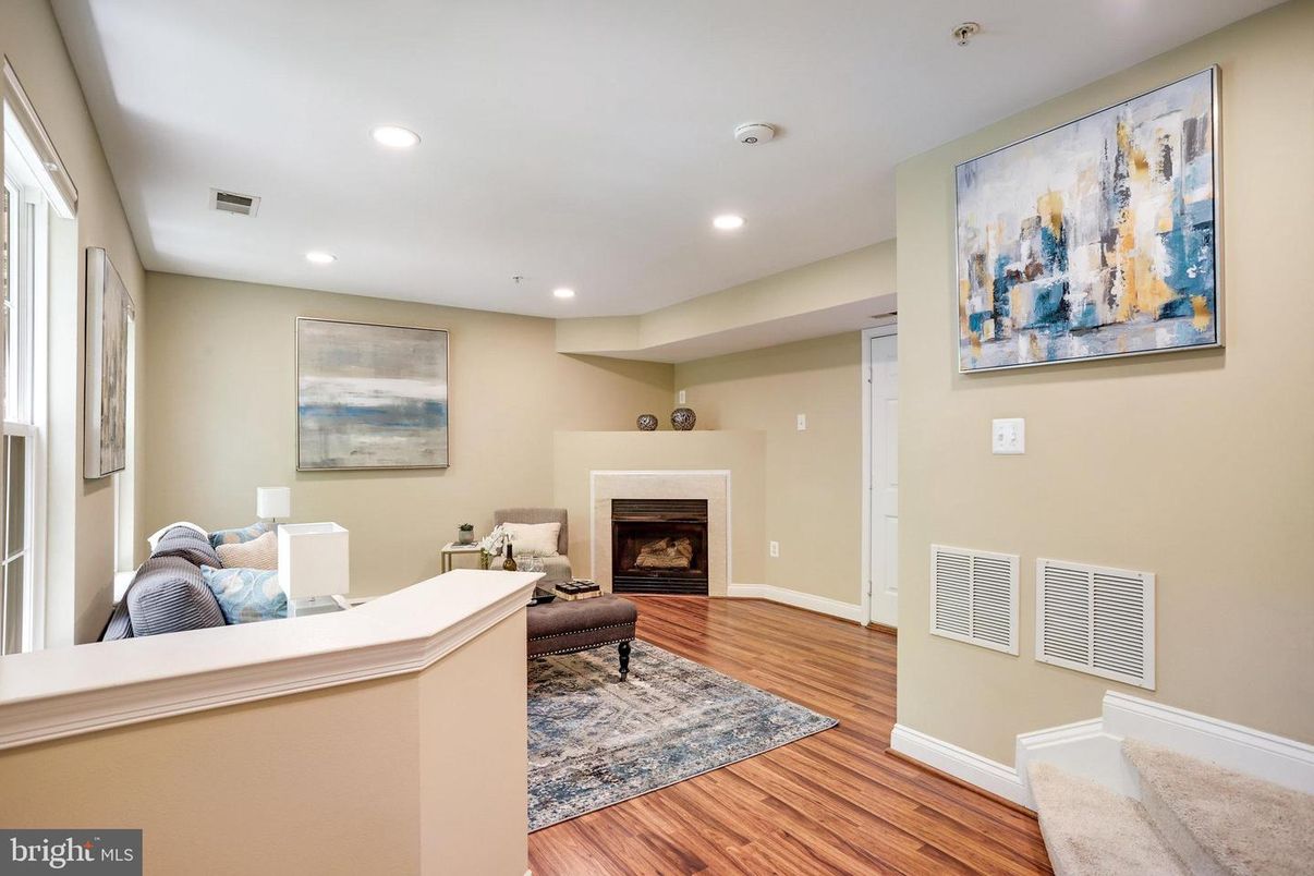 Fireplace, Interior, Recessed Lighting, Wood Texture Flooring