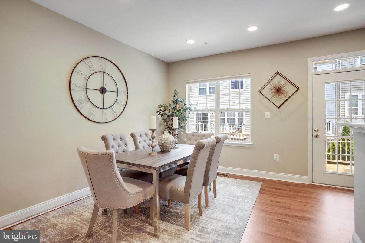 Dining room, Interior, Recessed Lighting, Wood Texture Flooring