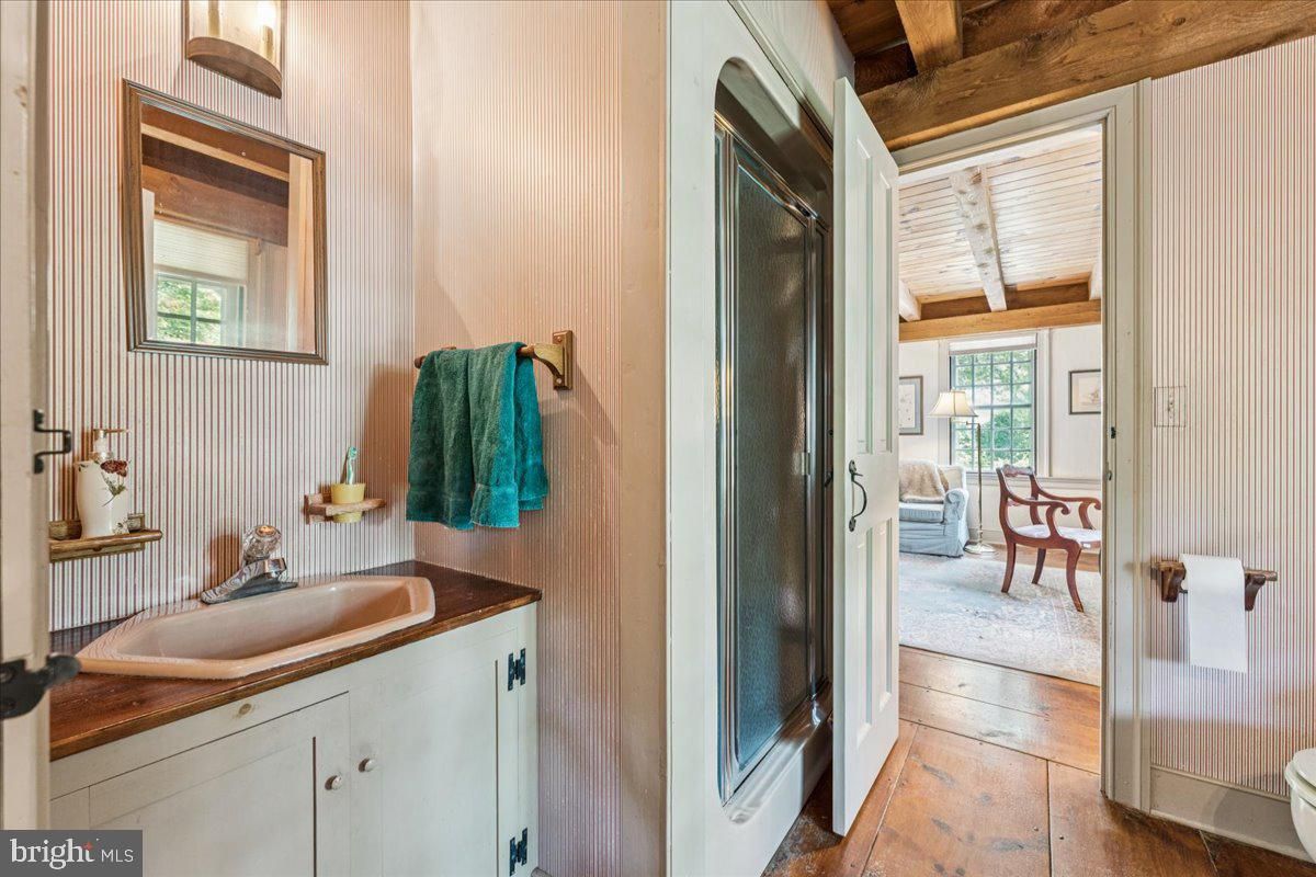 Bathroom, Interior, Wooden Beams, Wooden Ceilings, Wood Texture Flooring