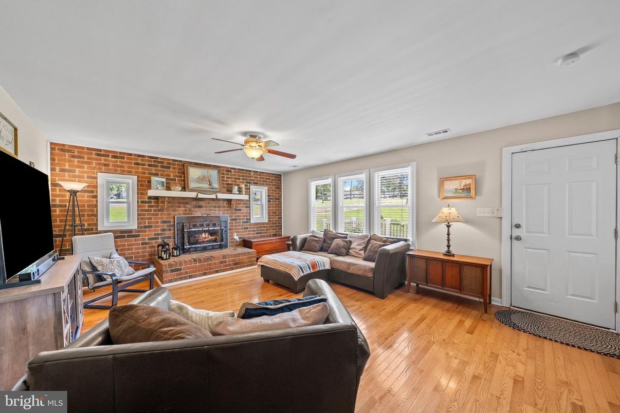 Fireplace, Interior, Living room, Stone Walls, Wood Texture Flooring