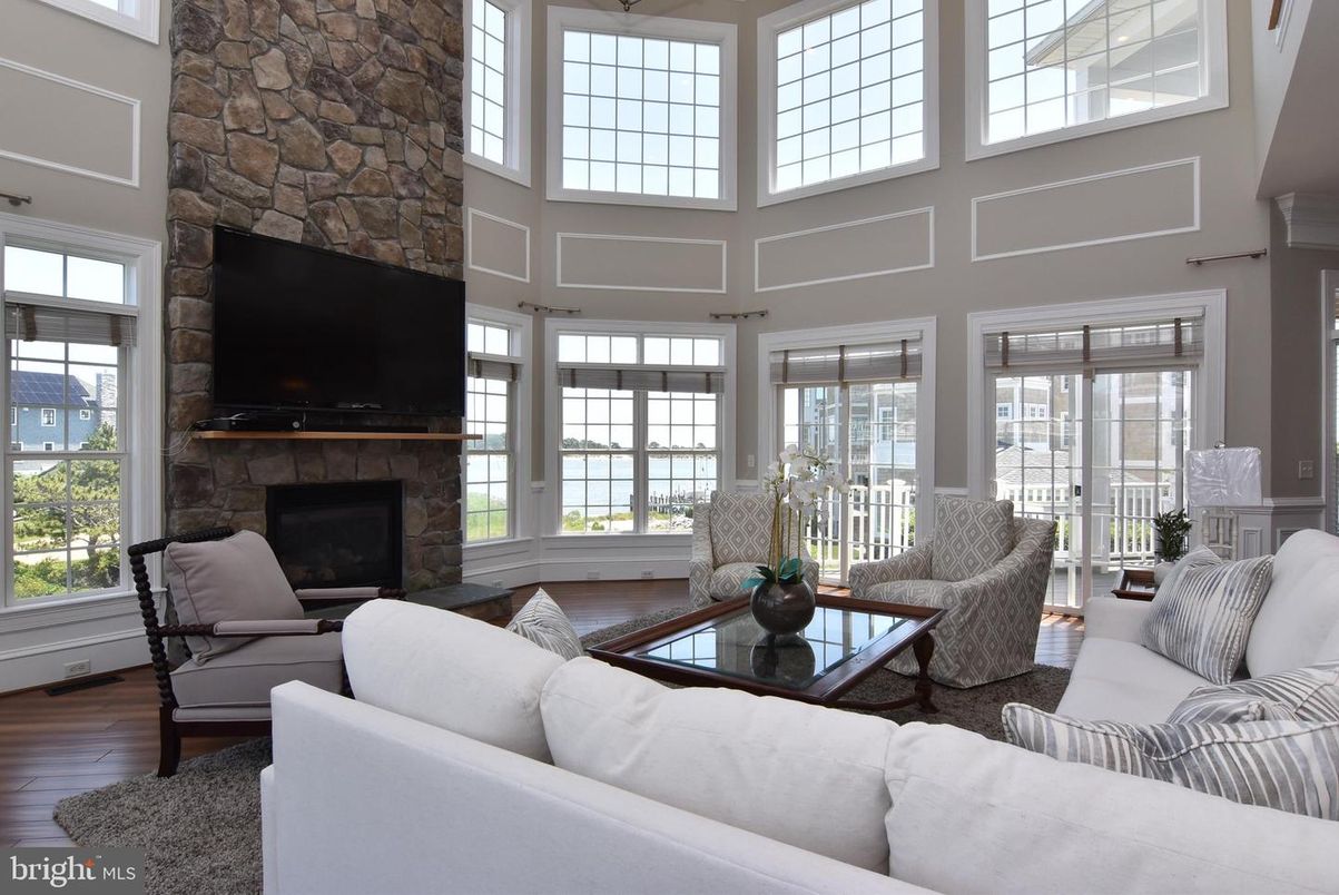 Fireplace, Interior, Living room, Stone Walls, Wood Texture Flooring